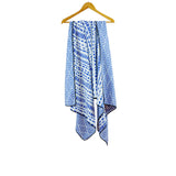 Light blue and white patterned towel hanging on a coat hanger