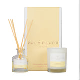 Palm Beach yellow box with a mini candle and diffuser. 